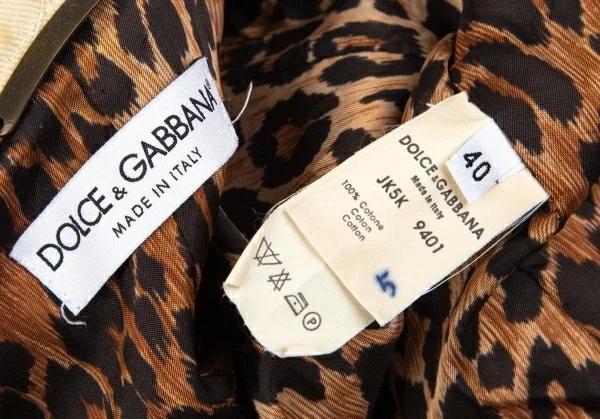 ドルチェ&ガッバーナDOLCE&GABBANA 裏レオパードダメージ加工コットンジャケット 生成り40 K-118161_020