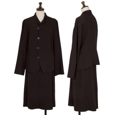 ヨーガンレールJURGEN LEHL ウールアンゴララウンドカラーセミダブルセットアップスーツ 焦げ茶