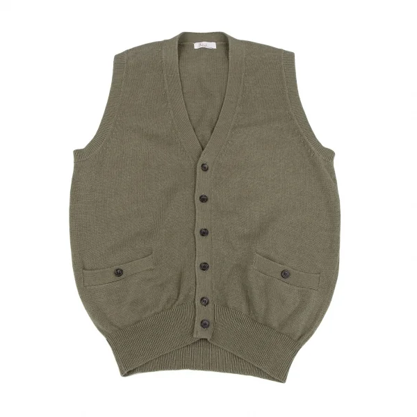 パパスPapas コットンリネンニットカーディガンベスト カーキM K-118185_001