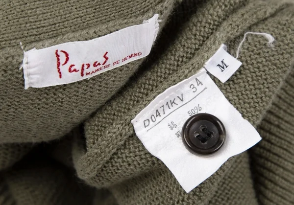 パパスPapas コットンリネンニットカーディガンベスト カーキM K-118185_011