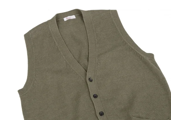 パパスPapas コットンリネンニットカーディガンベスト カーキM K-118185_002