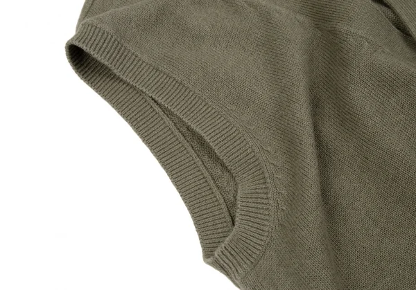 パパスPapas コットンリネンニットカーディガンベスト カーキM K-118185_004