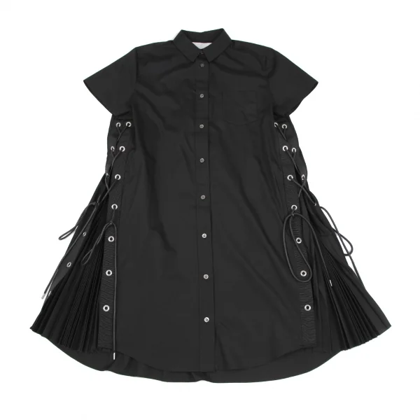 サカイsacai サイドプリーツレースアップ半袖シャツワンピース 黒3 K-118187_002