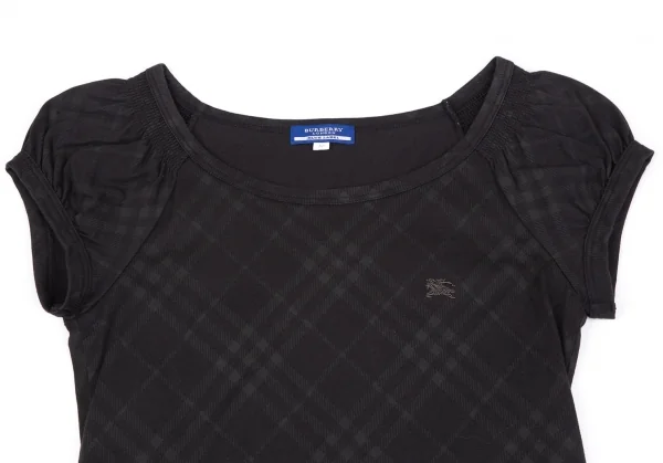 バーバリー ブルーレーベルBURBERRY BLUE LABEL チェックプリントギャザーショルダーチュニック 黒38 K-118213_003