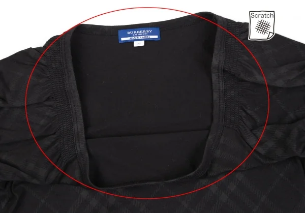 バーバリー ブルーレーベルBURBERRY BLUE LABEL チェックプリントギャザーショルダーチュニック 黒38 K-118213_004