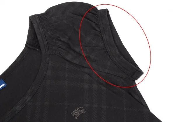 バーバリー ブルーレーベルBURBERRY BLUE LABEL チェックプリントギャザーショルダーチュニック 黒38 K-118213_006