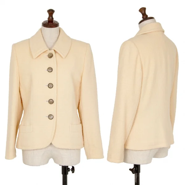 イヴサンローランYves Saint Laurent ボタンデザインツイードシングルジャケット ピンクベージュS K-118215_001