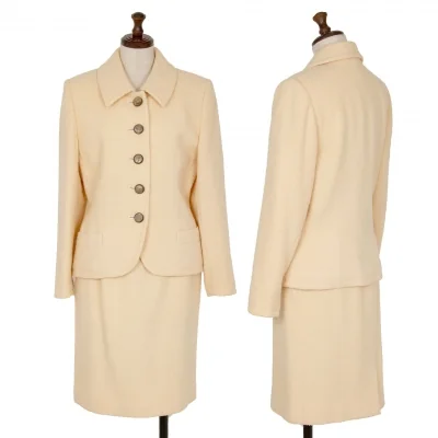 イヴサンローランYves Saint Laurent ボタンデザインツイードシングルセットアップスーツ ピンクベージュ