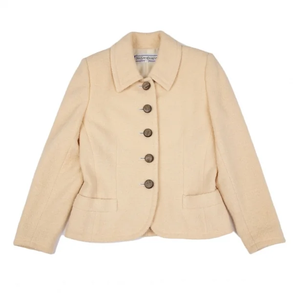 イヴサンローランYves Saint Laurent ボタンデザインツイードシングルセットアップスーツ ピンクベージュS K-118217_003