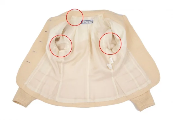 イヴサンローランYves Saint Laurent ボタンデザインツイードシングルセットアップスーツ ピンクベージュS K-118217_006