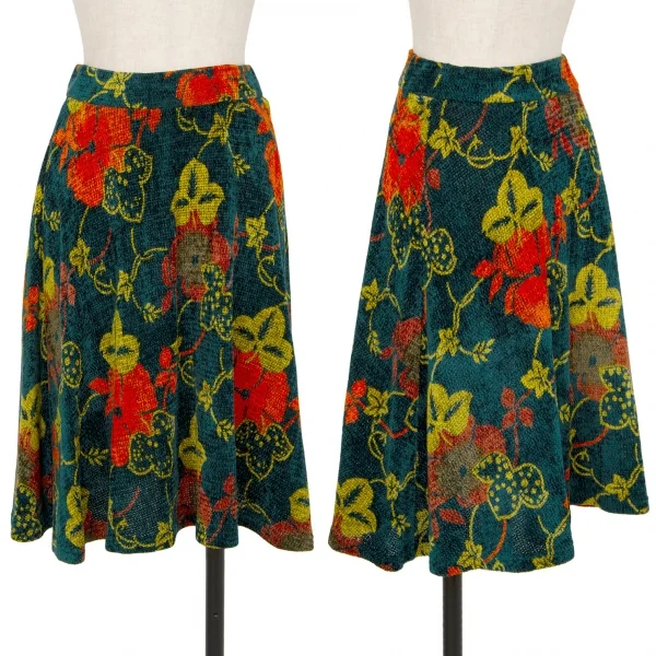 ケンゾーKENZO ボタニカルプリントベロアスカート 深緑他M K-118221_001