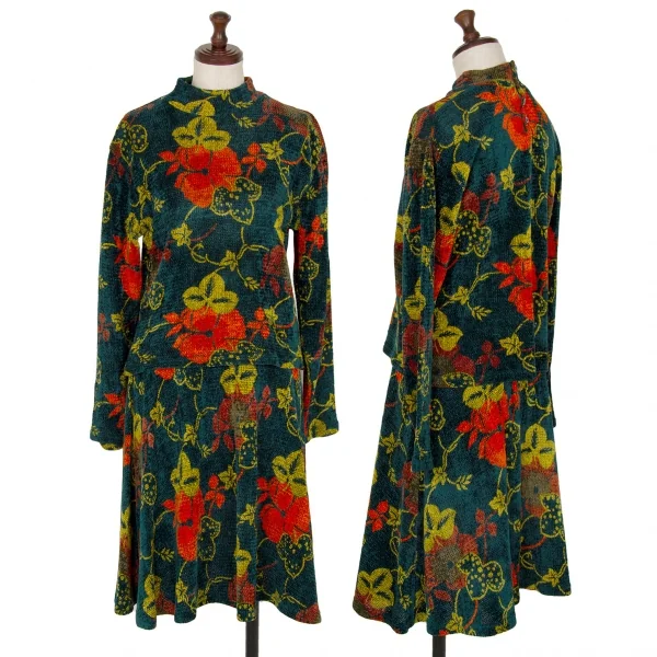 ケンゾーKENZO ボタニカルプリントベロアスカート 深緑他M K-118221_013