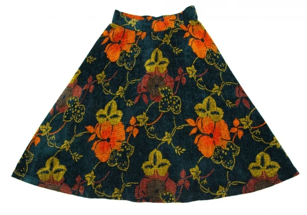 ケンゾーKENZO ボタニカルプリントベロアスカート 深緑他M K-118221_002