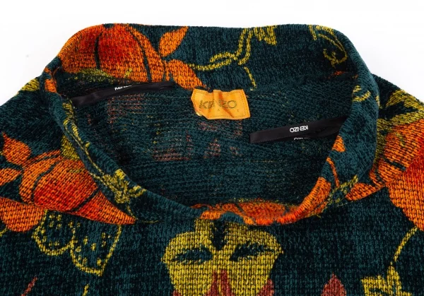 ケンゾーKENZO ボタニカルプリントベロアスカート 深緑他M K-118221_004