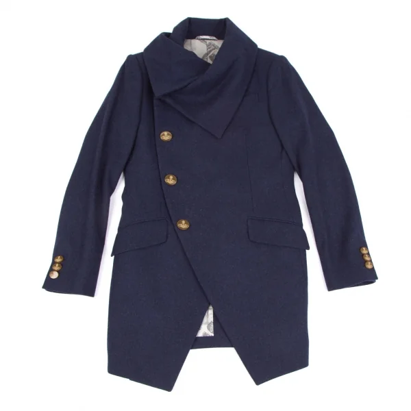 ヴィヴィアンウエストウッドマンVivienne Westwood MAN ドレープネックウールポリコート 紺44 K-118238_001