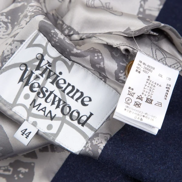ヴィヴィアンウエストウッドマンVivienne Westwood MAN ドレープネックウールポリコート 紺44 K-118238_016