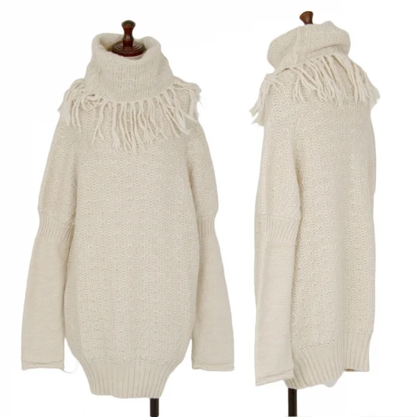 ワイズY's アルパカ混フリンジタートルネックロングニットセーター ベージュ3 K-118259_001