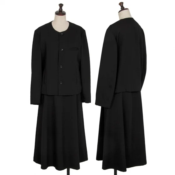 トリココムデギャルソンtricot COMME des GARCONS ウールギャバノーカラーセットアップスーツ 黒S位・S K-118271_001
