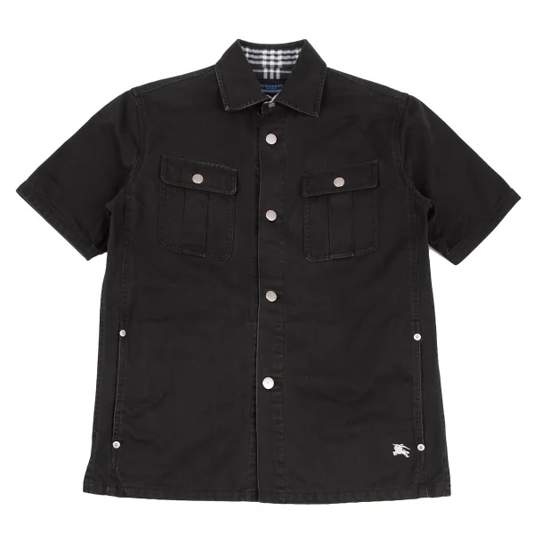 バーバリー ブラックレーベルBURBERRY BLACK LABEL コットンキャンバス半袖ジャケット 黒M K-118278_001