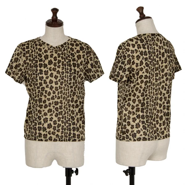 フェンディFENDI レオパードプリントメッシュTシャツ ベージュ茶黒42 K-118393_001
