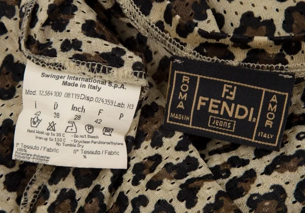 フェンディFENDI レオパードプリントメッシュTシャツ ベージュ茶黒42 K-118393_012