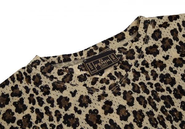 フェンディFENDI レオパードプリントメッシュTシャツ ベージュ茶黒42 K-118393_004