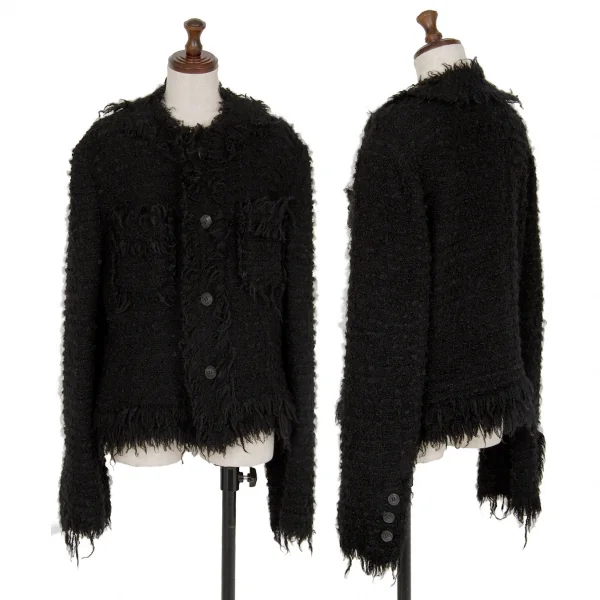 ジュンヤワタナベ コムデギャルソンJUNYA WATANABE COMME des GARCONSフリンジツイードノーカラージャケット 黒M K-118399_001