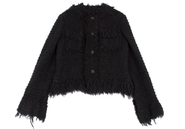 ジュンヤワタナベ コムデギャルソンJUNYA WATANABE COMME des GARCONSフリンジツイードノーカラージャケット 黒M K-118399_002