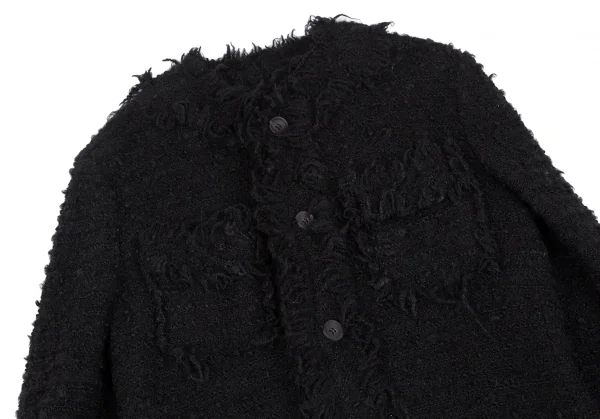 ジュンヤワタナベ コムデギャルソンJUNYA WATANABE COMME des GARCONSフリンジツイードノーカラージャケット 黒M K-118399_003