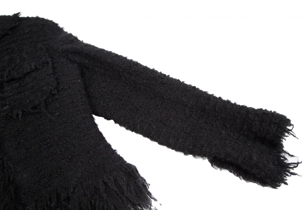 ジュンヤワタナベ コムデギャルソンJUNYA WATANABE COMME des GARCONSフリンジツイードノーカラージャケット 黒M K-118399_007