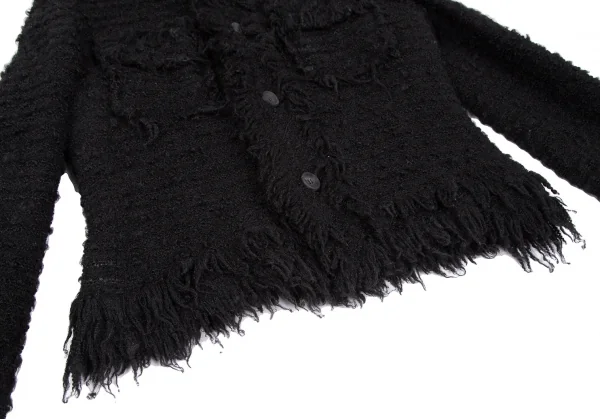 ジュンヤワタナベ コムデギャルソンJUNYA WATANABE COMME des GARCONSフリンジツイードノーカラージャケット 黒M K-118399_009