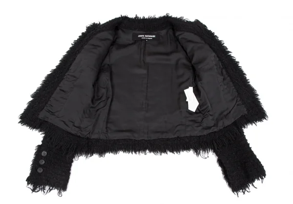 ジュンヤワタナベ コムデギャルソンJUNYA WATANABE COMME des GARCONSフリンジツイードノーカラージャケット 黒M K-118399_011