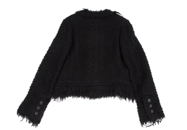 ジュンヤワタナベ コムデギャルソンJUNYA WATANABE COMME des GARCONSフリンジツイードノーカラージャケット 黒M K-118399_012