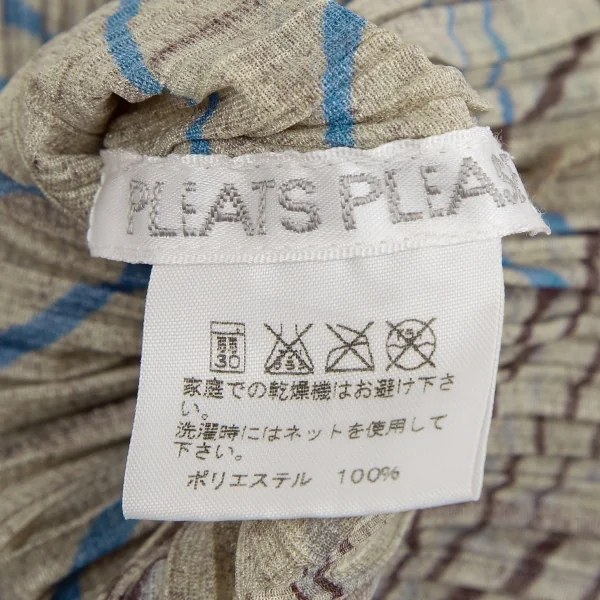 プリーツプリーズPLEATS PLEASE ボタニカルプリントハイネックカットソー ベージュ青3 K-118411_013
