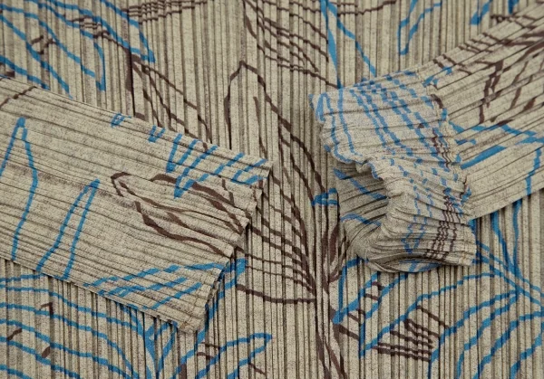 プリーツプリーズPLEATS PLEASE ボタニカルプリントハイネックカットソー ベージュ青3 K-118411_006