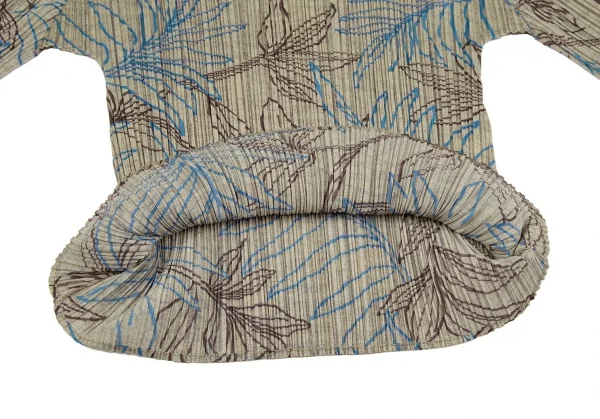 プリーツプリーズPLEATS PLEASE ボタニカルプリントハイネックカットソー ベージュ青3 K-118411_008