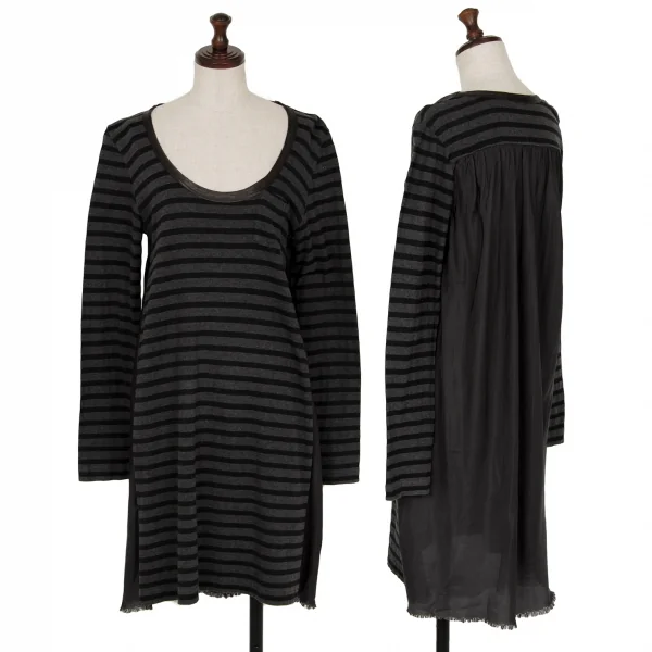 サカイラックsacai luck 切替天竺ボーダーワンピース 黒チャコールM位 K-118412_001