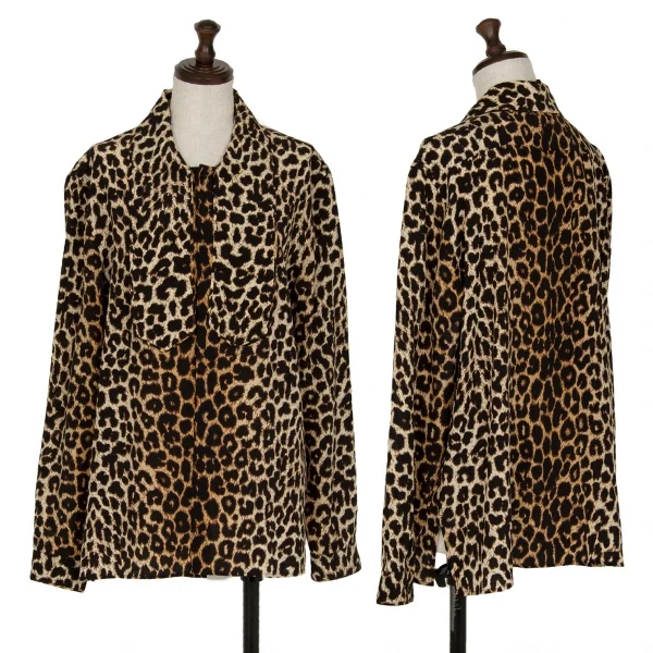 サンローラン Saint Laurent シルクレオパードボウタイシャツ 茶黒M位 K-118425_001