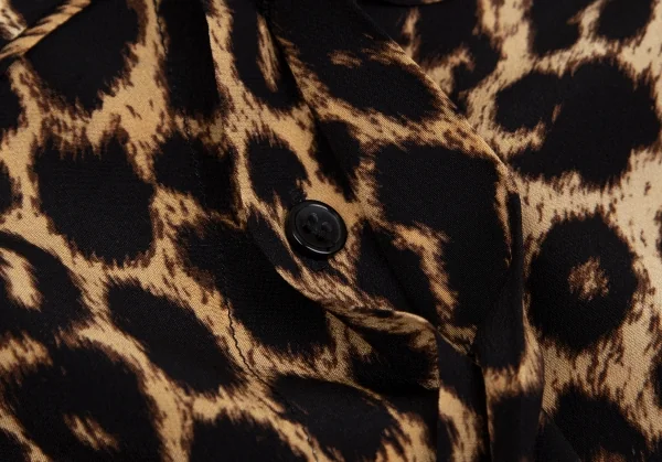 サンローラン Saint Laurent シルクレオパードボウタイシャツ 茶黒M位 K-118425_010