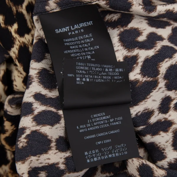 サンローラン Saint Laurent シルクレオパードボウタイシャツ 茶黒M位 K-118425_019