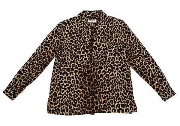 サンローラン Saint Laurent シルクレオパードボウタイシャツ 茶黒M位 K-118425_002