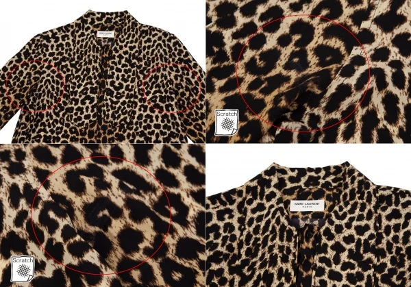 サンローラン Saint Laurent シルクレオパードボウタイシャツ 茶黒M位 K-118425_003
