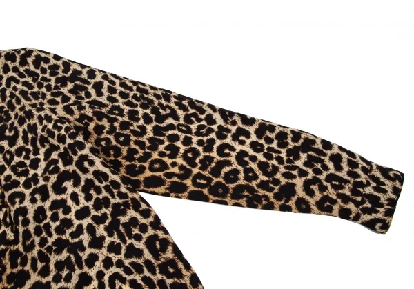 サンローラン Saint Laurent シルクレオパードボウタイシャツ 茶黒M位 K-118425_006