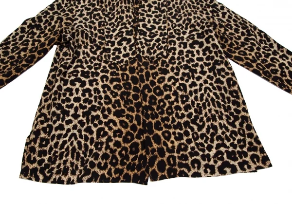 サンローラン Saint Laurent シルクレオパードボウタイシャツ 茶黒M位 K-118425_009