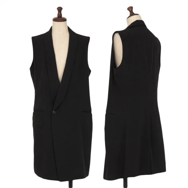 Y's Triacetate Poly Shawl Collar Long Vest Black 3 K-118438_001