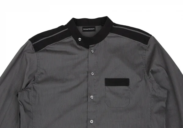 エンポリオ アルマーニEMPORIO ARMANI バンドカラー切替ピンストライプシャツ 1 グレー黒XL K-118449_002