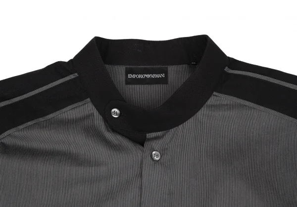エンポリオ アルマーニEMPORIO ARMANI バンドカラー切替ピンストライプシャツ 1 グレー黒XL K-118449_003