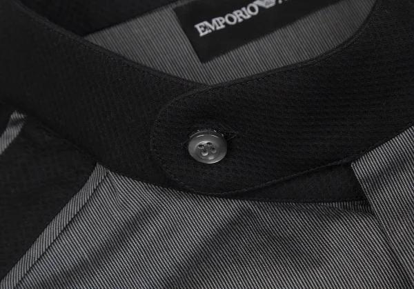エンポリオ アルマーニEMPORIO ARMANI バンドカラー切替ピンストライプシャツ 1 グレー黒XL K-118449_005