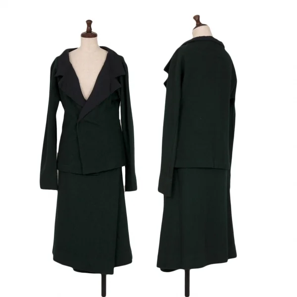 Y's Dyed Wool Knit Jacket & Skirt Green 2 K-118469_001