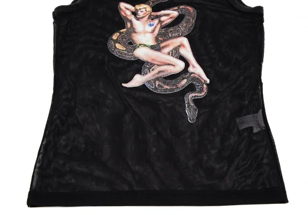 ジャンポールゴルチエJean Paul GAULTIER PARIS スネークガイラバープリントパワーネットタンクトップ 黒40 K-118476_010